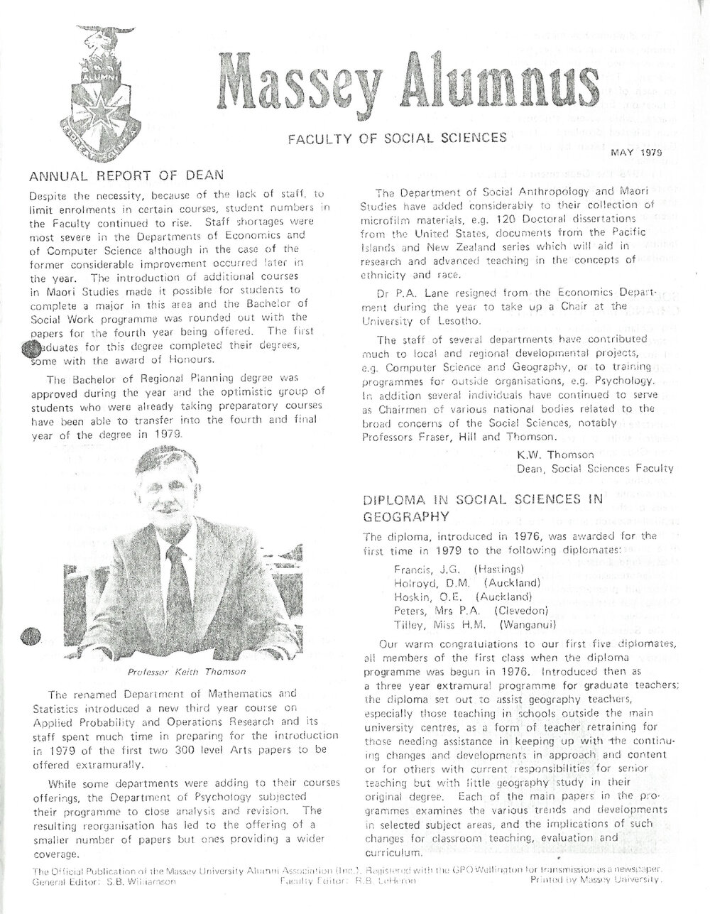 Massey Alumnus - Faculty of Social Sciences, May 1979