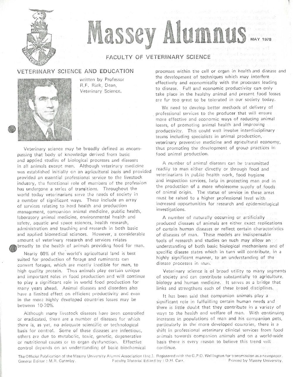 Massey Alumnus - Faculty of Veterinary Science, May 1978