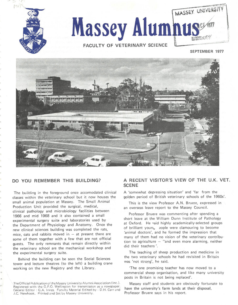 Massey Alumnus - Faculty of Veterinary Science, September 1977