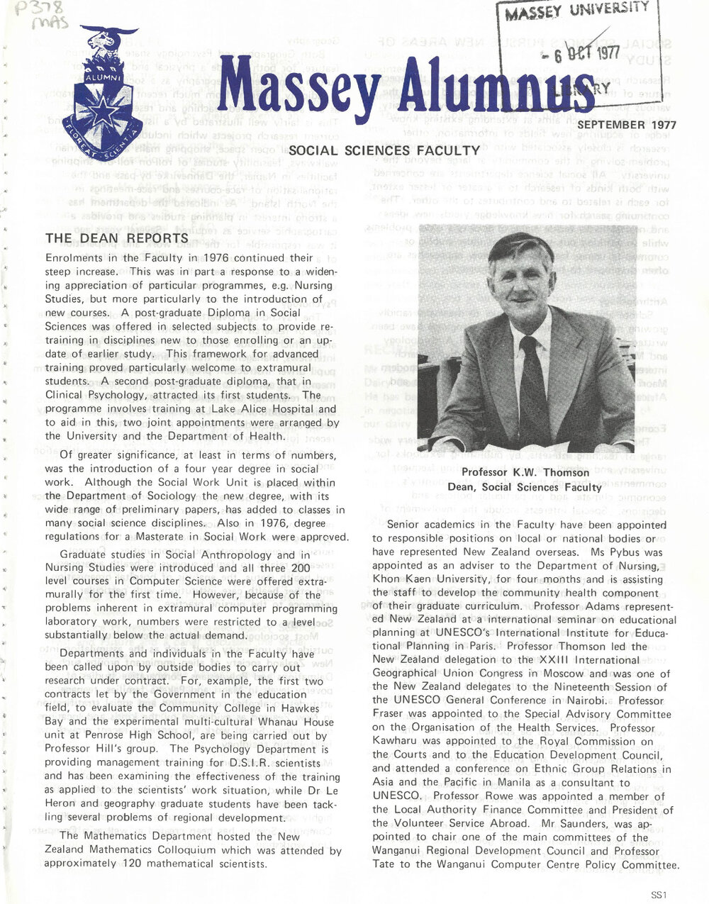 Massey Alumnus - Social Sciences Faculty, September 1977