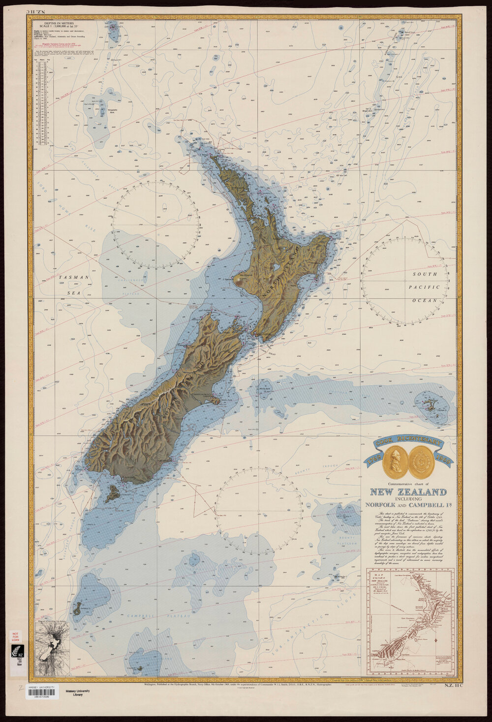Cook bicentenary 1769-1969: commemorative chart of New Zealand including Norfolk and Campbell Is