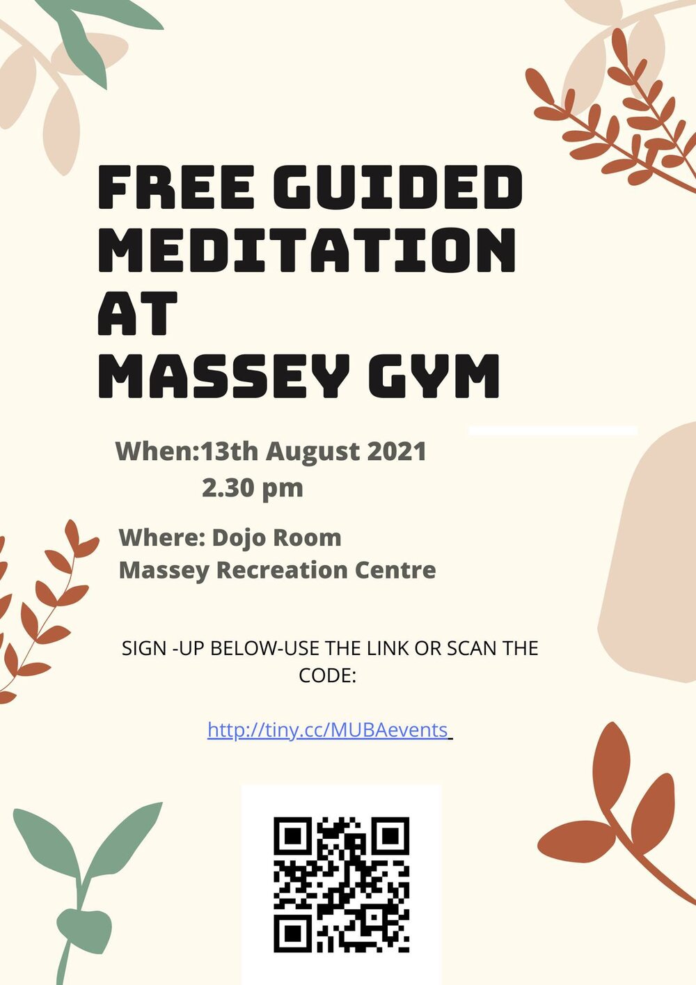 Massey University Buddhist Association. Guided meditation for beginners poster, 13 August 2021