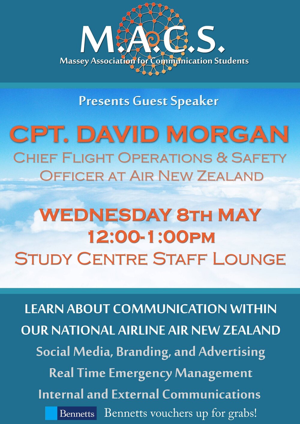 Massey Association for Communication Students. Speaker Series poster, May 2013