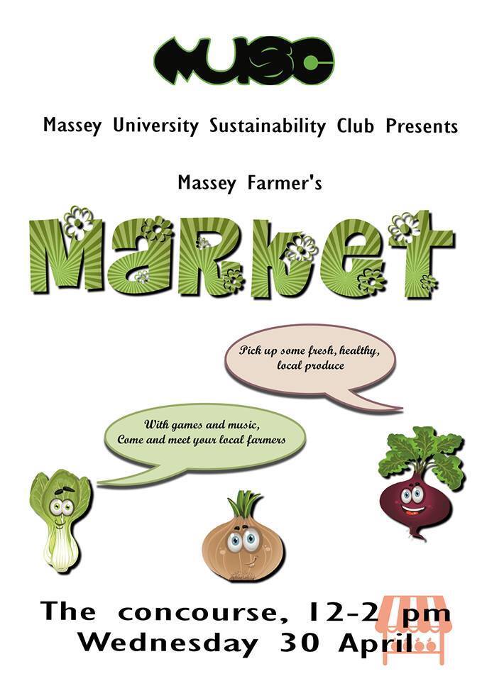 Massey University Sustainability Club. Farmer&rsquo;s Market poster, 30 April 2014