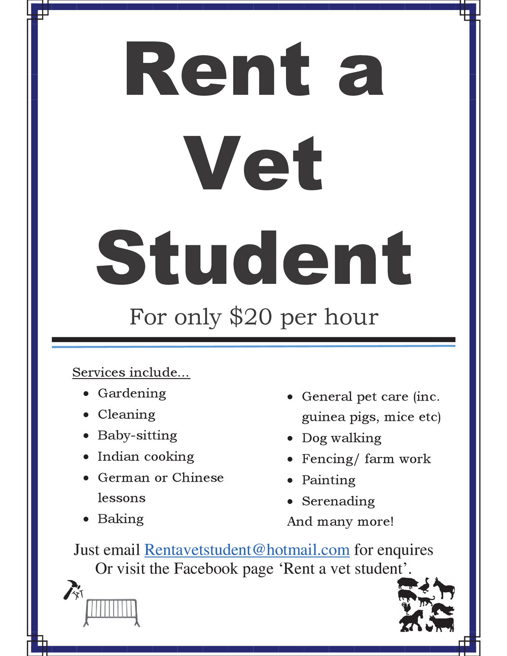 Veterinary Students&rsquo; Association. Rent a Vet Student poster, 2016