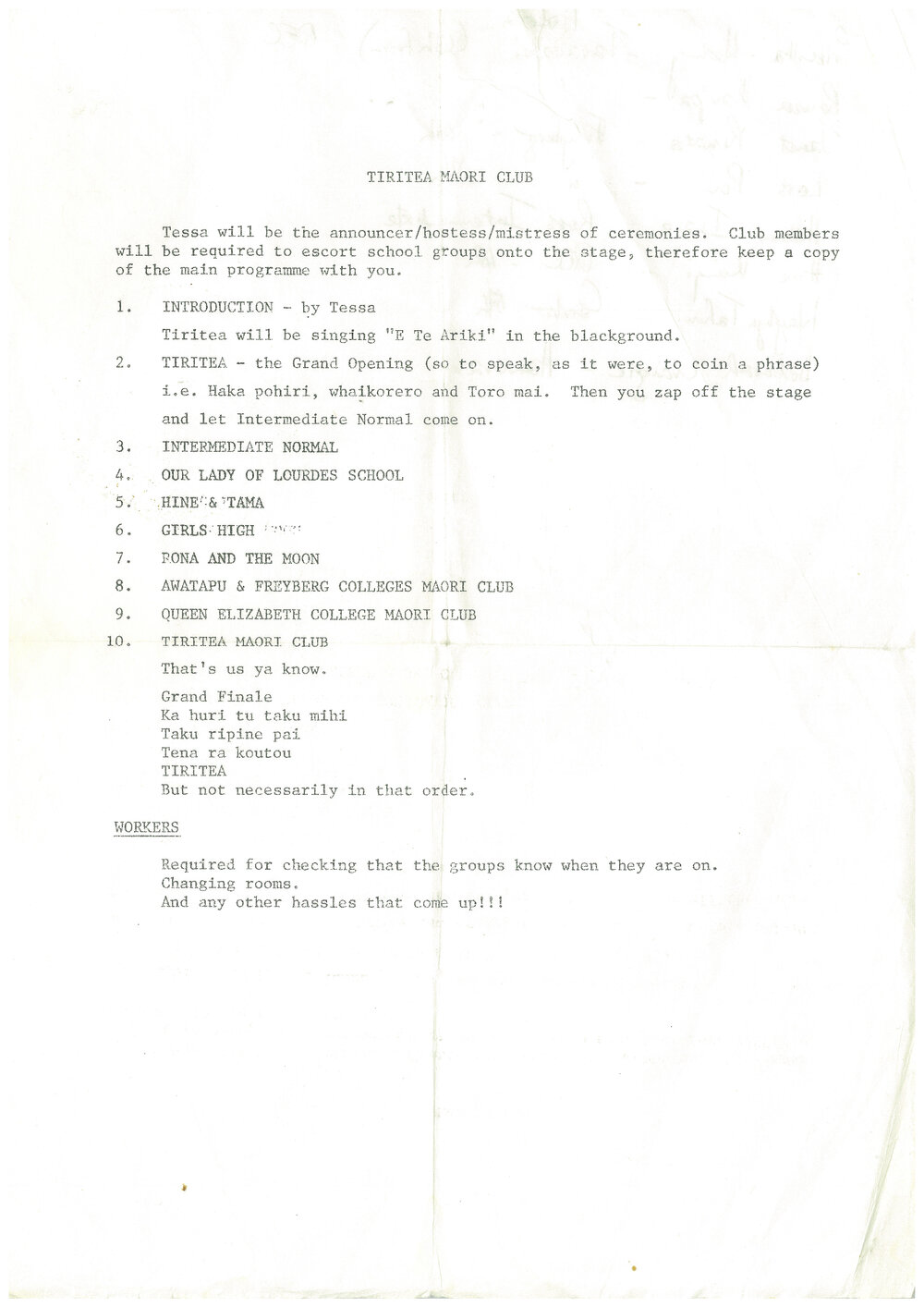 Tiritea Maori Club: Schools meeting and performance programme leaflet, circa 1975