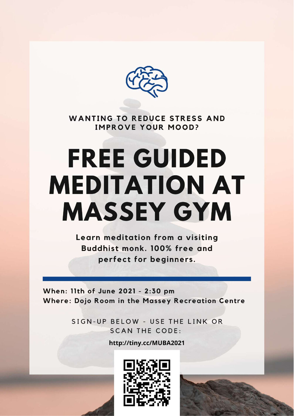 Massey University Buddhist Association. Guided meditation for beginners poster, 11 June 2021