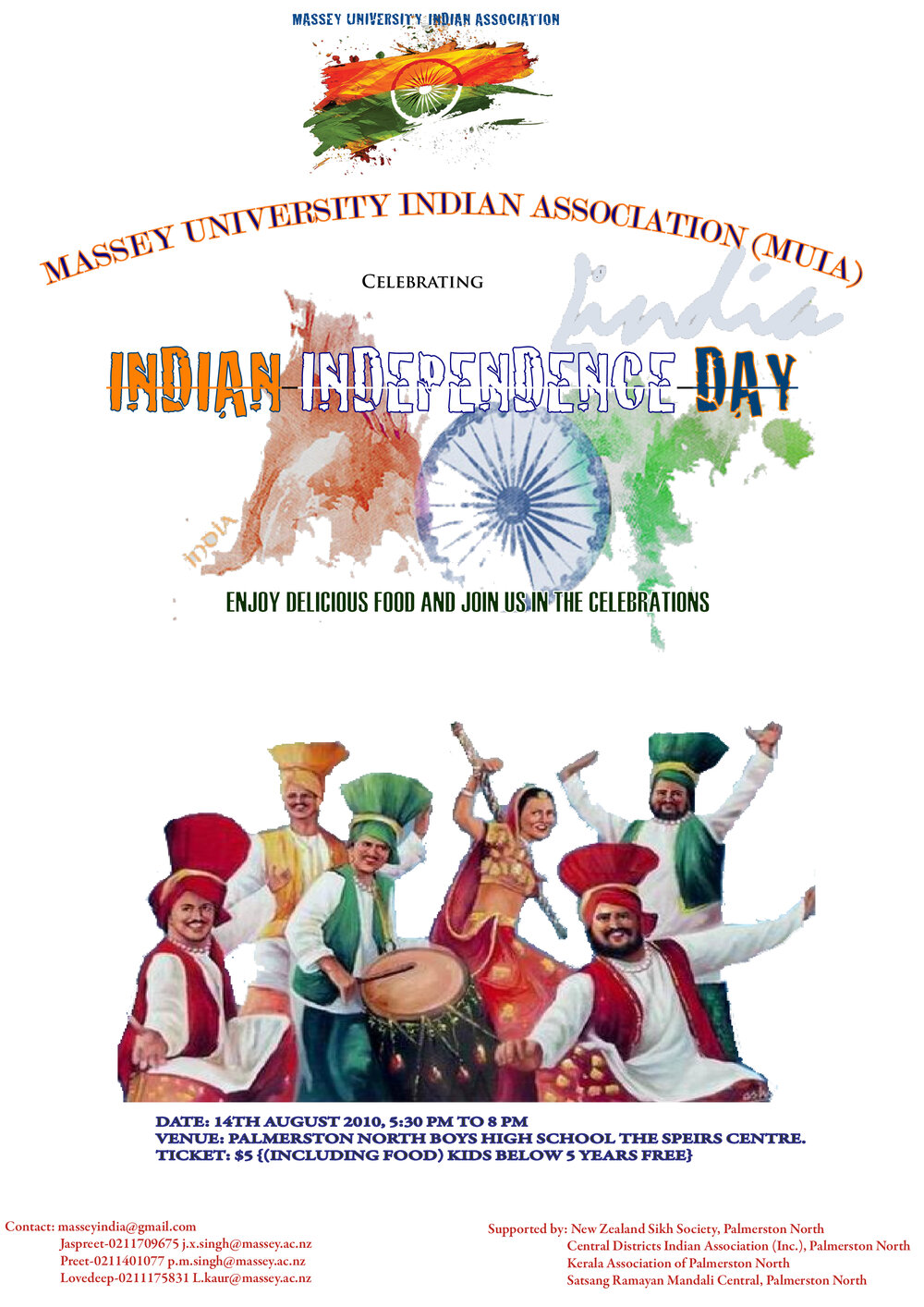 Massey University Indian Association. Independence Day Bhangra leaflet, 14 August 2010