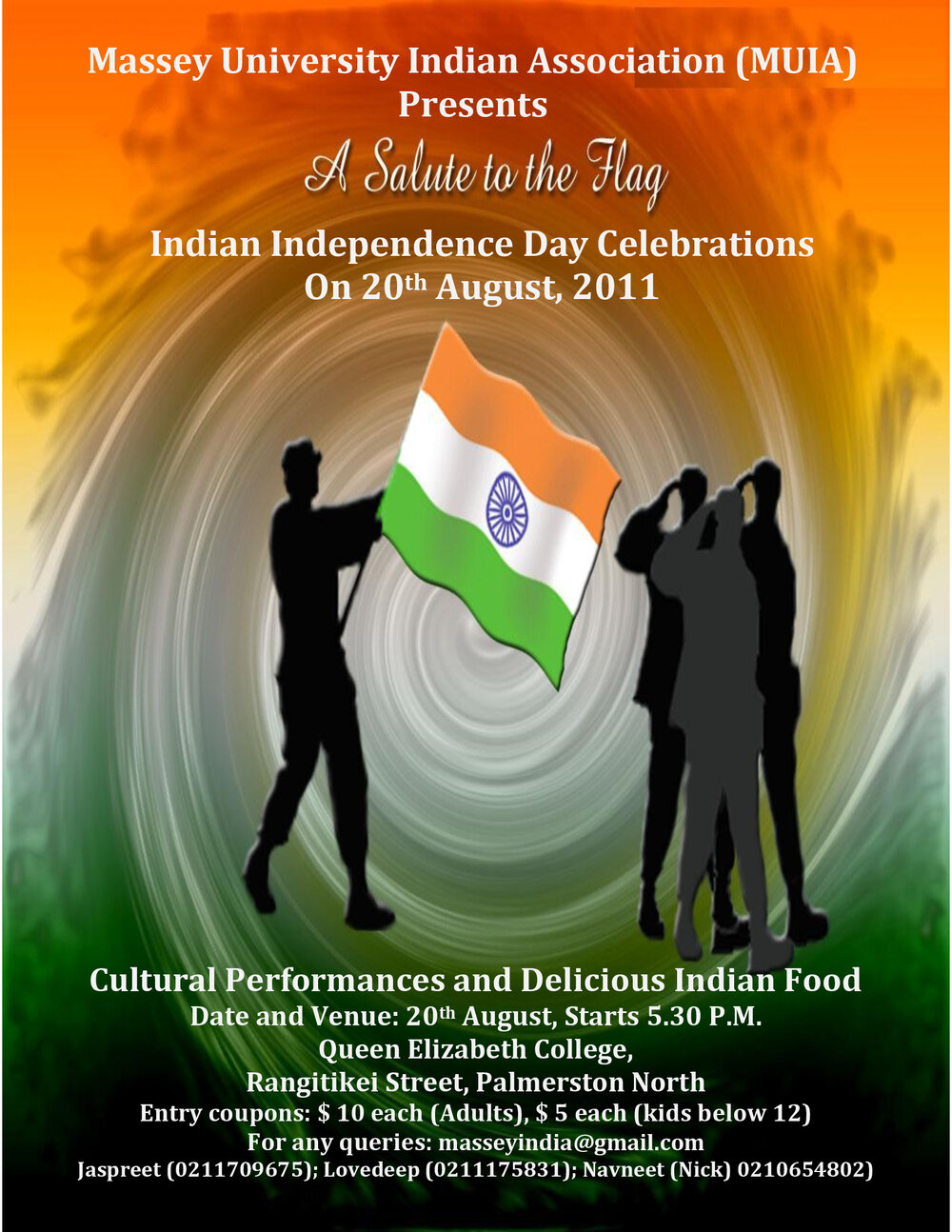 Massey University Indian Association. Indian Independence Day celebrations poster, 20 August 2011