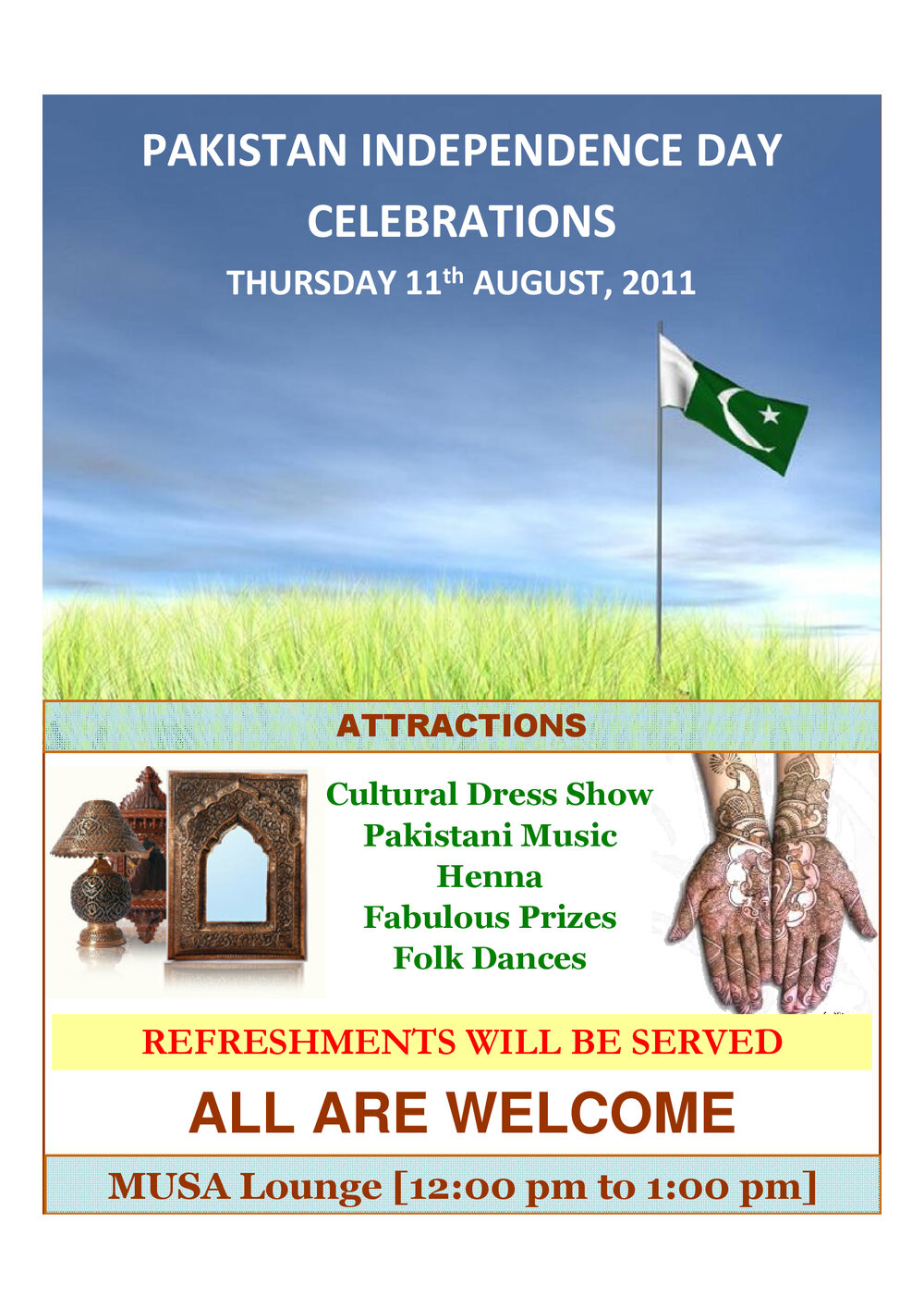 Pakistan Students&rsquo; Association. Pakistan Independence Day Celebrations poster, 11 August 2011