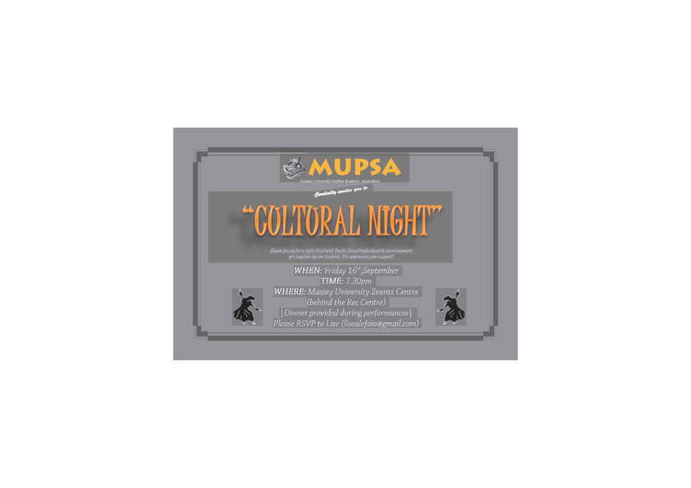 Massey University Pasifika Students&rsquo; Association. Cultural Night invitation, 16 June 2016
