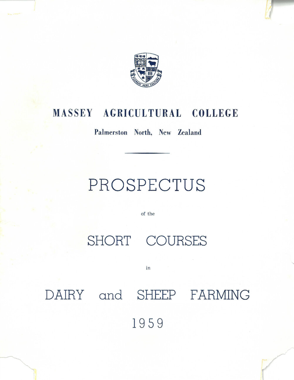 Prospectus of the Short Courses in Dairy and Sheep Farming, 1959