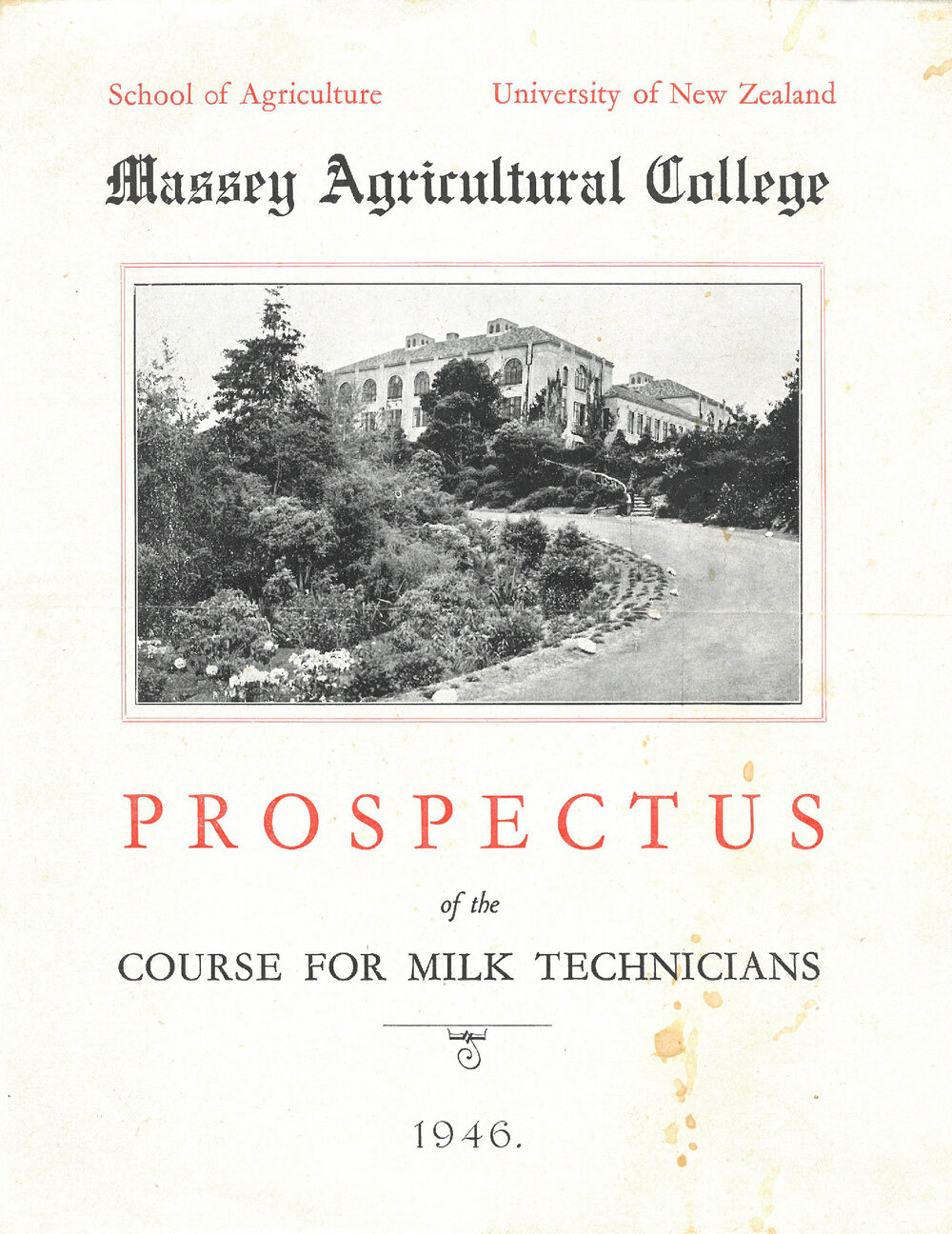 Prospectus of the Course for Milk Technicians, 1946