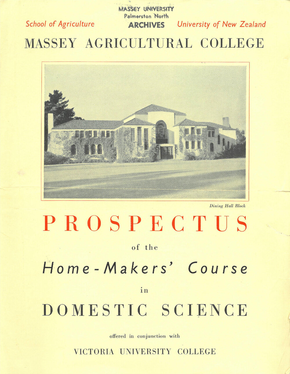 Prospectus of the Home-Makers' Course in Domestic Science, 1938