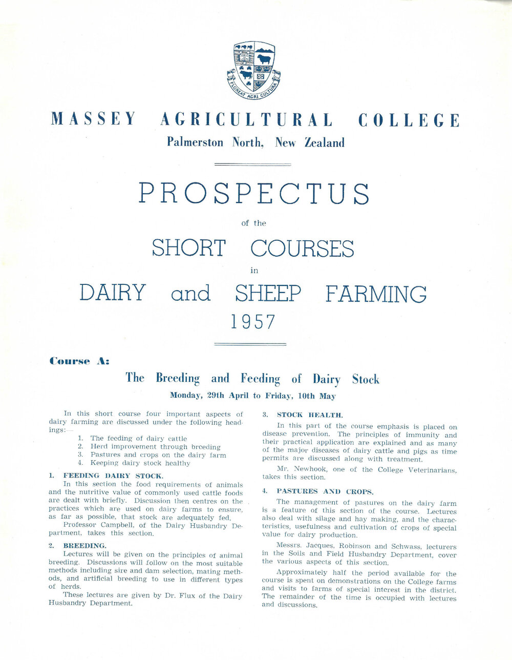 Prospectus of the Short Courses in Dairy and Sheep Farming, 1957