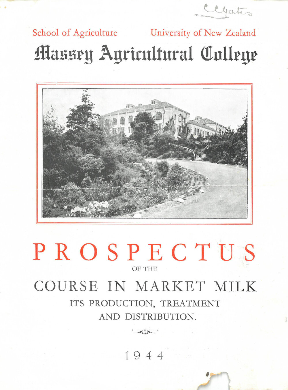 Prospectus of the Course in Market Milk, 1944
