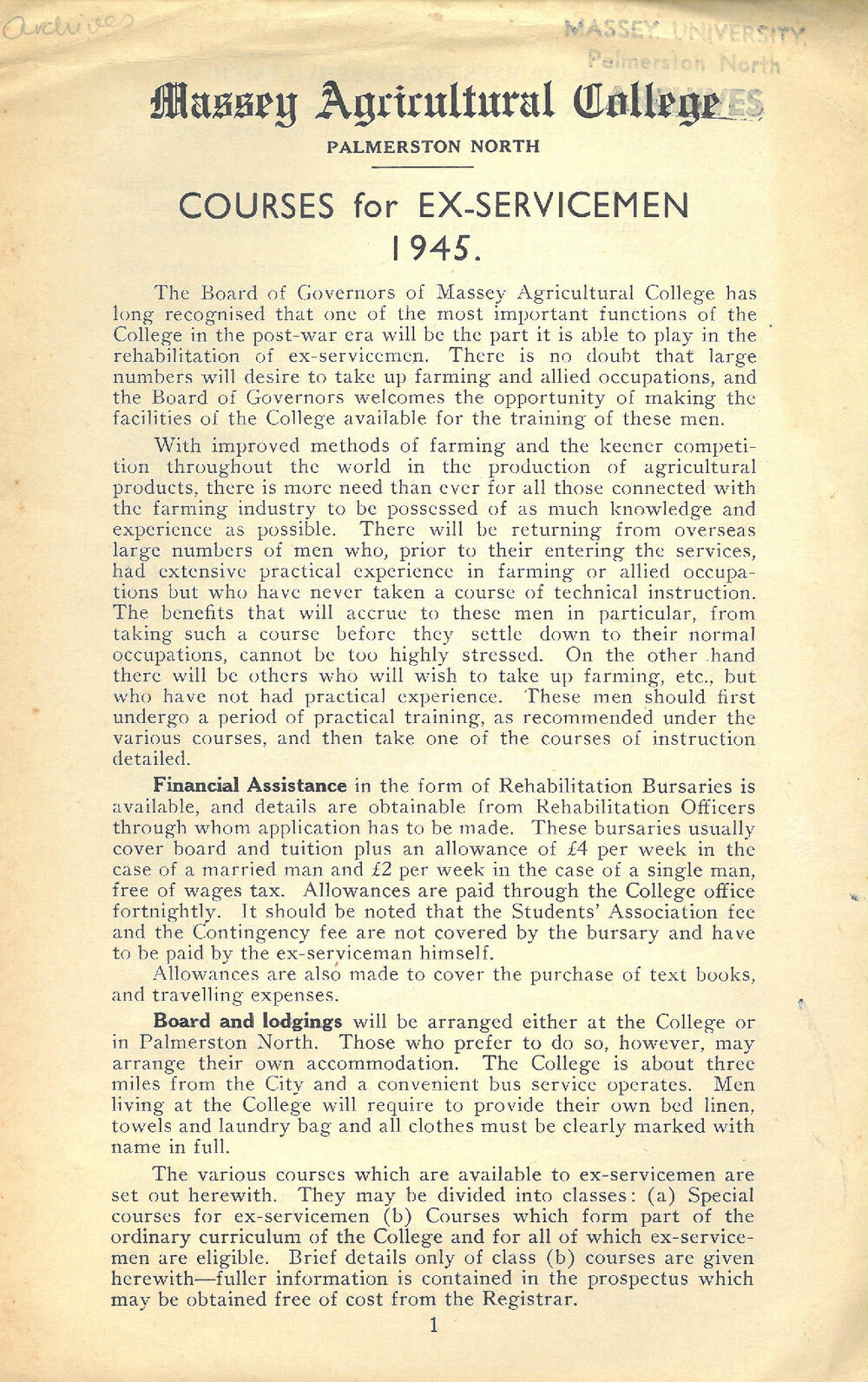 Courses for Ex-Servicemen, 1945