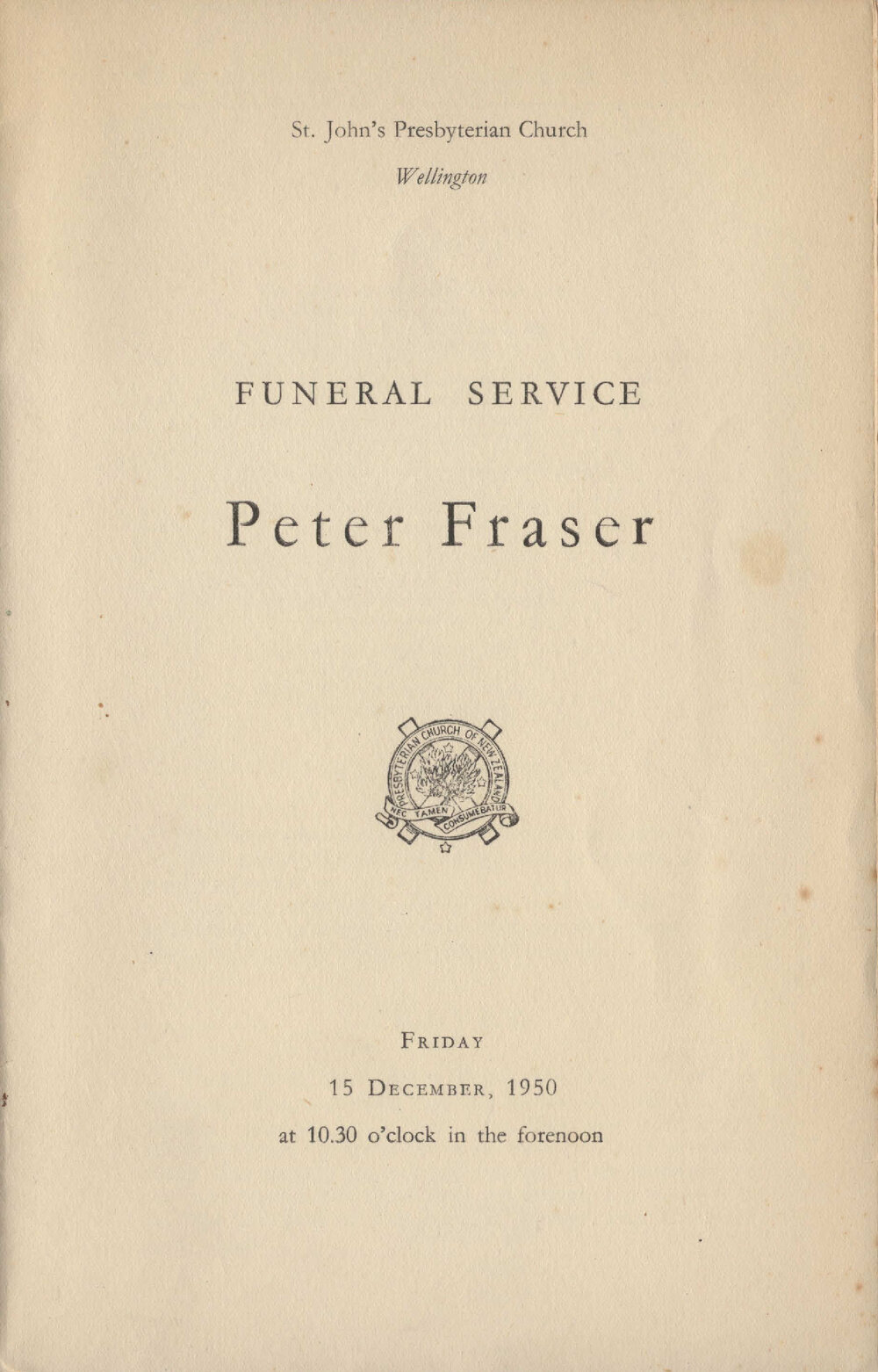 Funeral service Peter Fraser