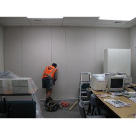 Library, Auckland campus. Library Extension, temporary wall, January 2009