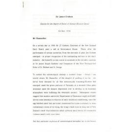 Honorary doctorate citation, Sir James Graham, 1990