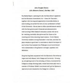 Honorary doctorate citation, John Douglas Easton, 1991