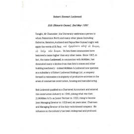 Honorary doctorate citation, Robert Stewart Lockwood, 1991