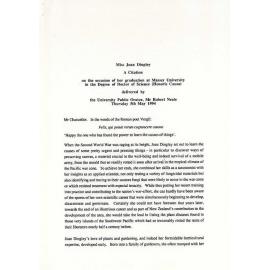 Honorary doctorate citation, Joan Dingley, 1994