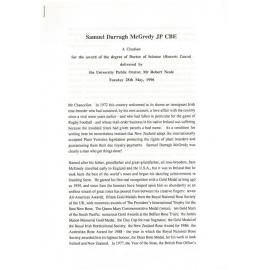 Honorary doctorate citation, Samuel Darragh McGredy, 1996