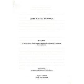 Honorary doctorate citation, John Roland Williams, 1996