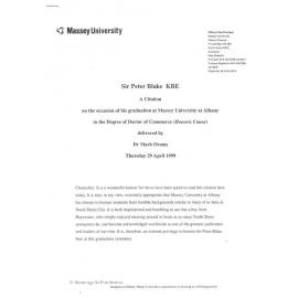 Honorary doctorate citation, Sir Peter Blake, 1999