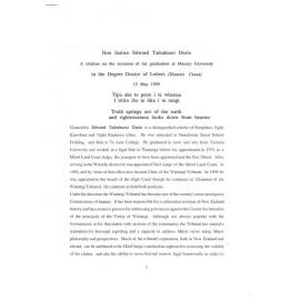 Honorary doctorate citation, Mr. Justice Edward Durie, 1999