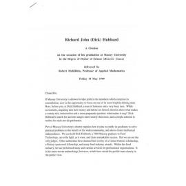 Honorary doctorate citation, Richard John (Dick) Hubbard, 1999