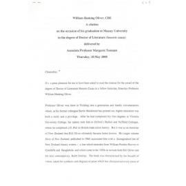 Honorary doctorate citation, Professor William Hosking Oliver, 2000