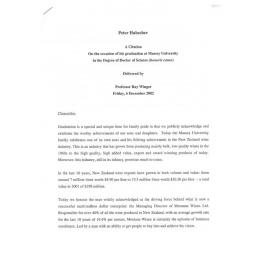 Honorary doctorate citation, Peter Hubscher, 2002