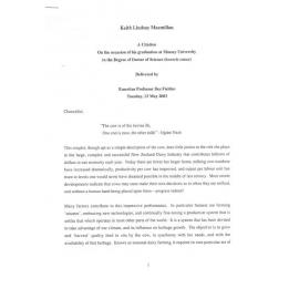 Honorary doctorate citation, Keith Lindsay Macmillan, 2003