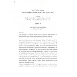 Honorary doctorate citation, Morva Olwyn Croxson, 2003