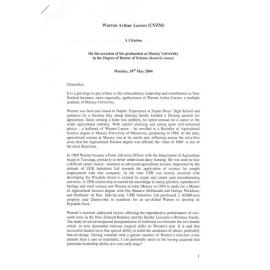 Honorary doctorate citation, Warren Arthur Larsen, 2004