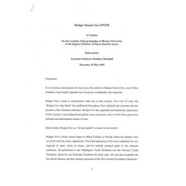 Honorary doctorate citation, Rodger Dennis Fox, 2005