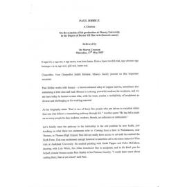 Honorary doctorate citation, Paul Hugh Dibble, 2007