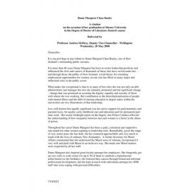 Honorary doctorate citation, Margaret Clara Bazley, 2008