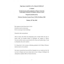 Honorary doctorate citation, Nigel James Gould, 2010