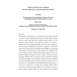 Honorary doctorate citation, Paul Terrance Callaghan, 2010