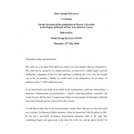 Honorary doctorate citation, Peter Joseph McLeavey, 2010