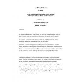 Honorary doctorate citation, Kate Elizabeth Sylvester, 2011