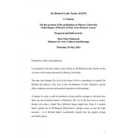 Honorary doctorate citation, Richard Leslie Taylor, 2011