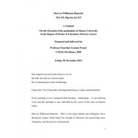 Honorary doctorate citation, Mervyn Hancock, 2012