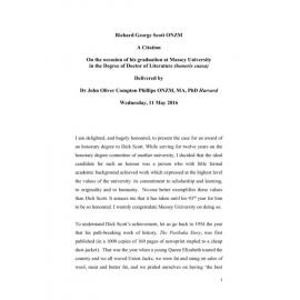 Honorary doctorate citation, Richard George Scott, 2016