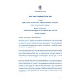 Honorary doctorate citation, Wendy Pye, 2019