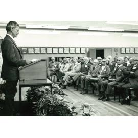 Vice-Chancellor delivering an address at the Massey University jubilee celebrations, 1977