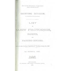 List of Dairy Factories, Dairies and Packing Houses, 1901